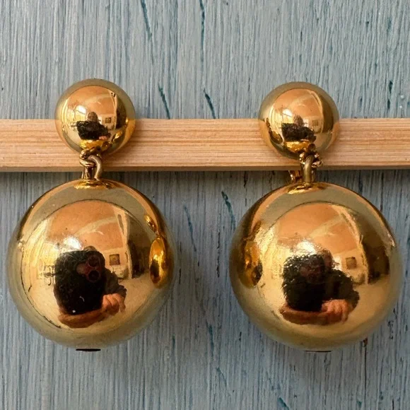Vintage Monet Gold Ball Clip-On Drop Earrings - Picture 7 of 7